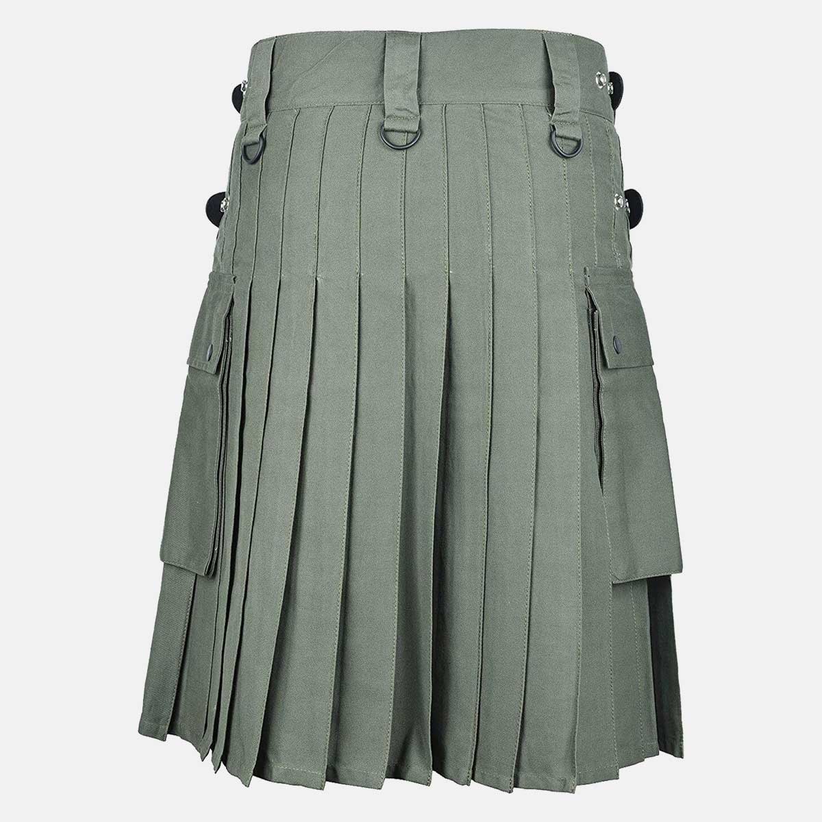 Olive Green Utility Cotton Kilt For Men