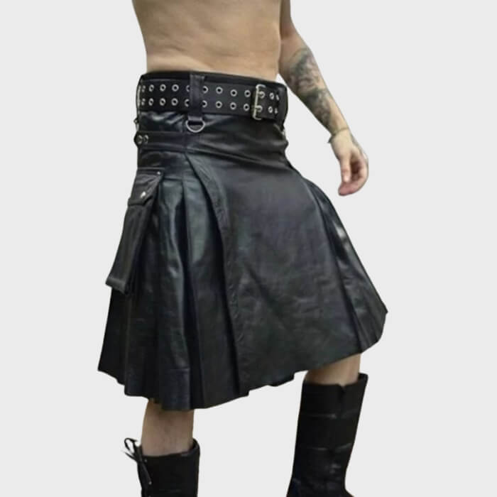 Black Leather Kilt For Men