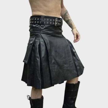 Black Leather Kilt For Men