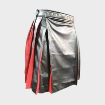 Black Red Pleated Leather Kilt
