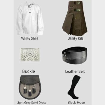Brown Utility Kilt White Shirt With Accessories Deal
