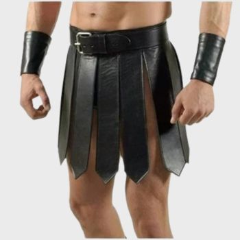 Gladiator Black Leather Kilt For Men