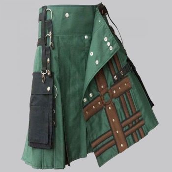 Hunter Green With Brown Medieval Hybrid Kilt