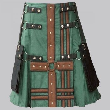 Hunter Green With Brown Medieval Hybrid Kilt