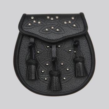 Black Celtic Embossed Studded Leather Sporran