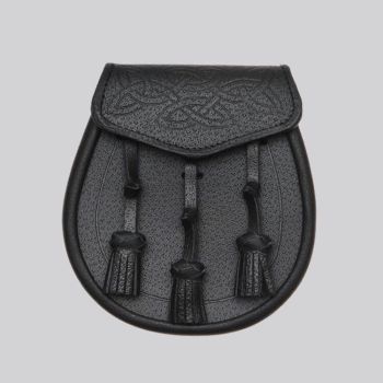 Black Leather Celtic Interweave Knotted Tassel Sporran