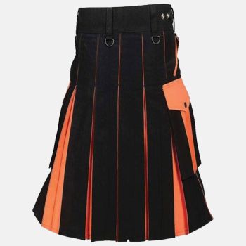 Black Orange Utility Kilt For Men