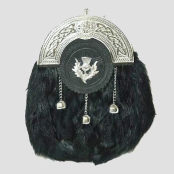 Thistle Mounted Black Rabbit Fur Sporran