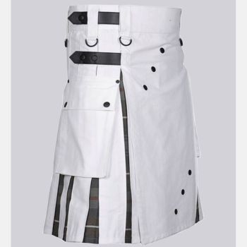 White Cotton Utility Hybrid Kilt For Men