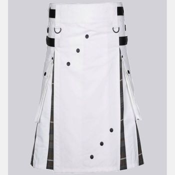 White Cotton Utility Hybrid Kilt For Men