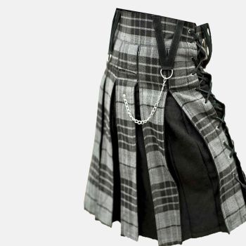 Modern Grey Box Pleated Hybrid Kilt