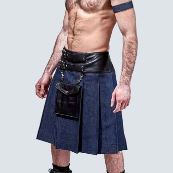 Denim Kilt with Leather Waist