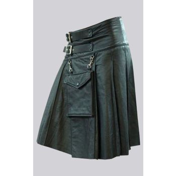 Utility Black Leather Kilt