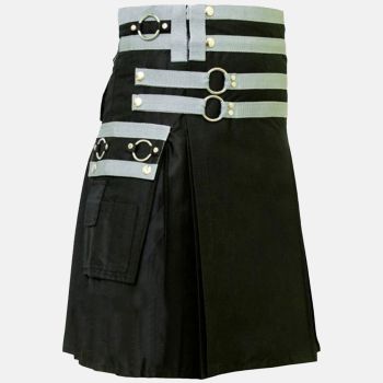 Stylish Black Indie Cargo Utility Kilt