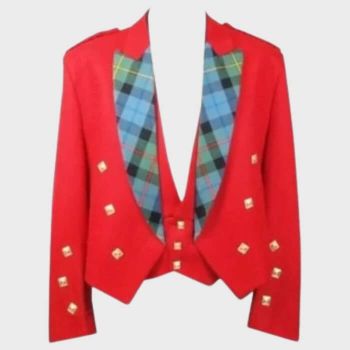 Red Prince Charlie Jacket Tartan Lapel