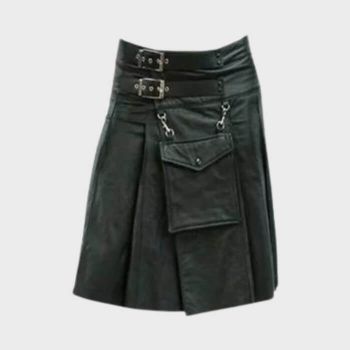 Utility Black Leather Kilt