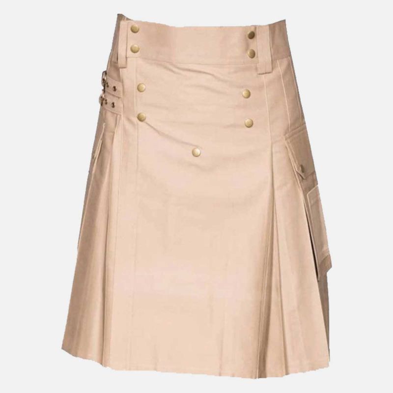 Beige Deluxe Utility Kilt For Men