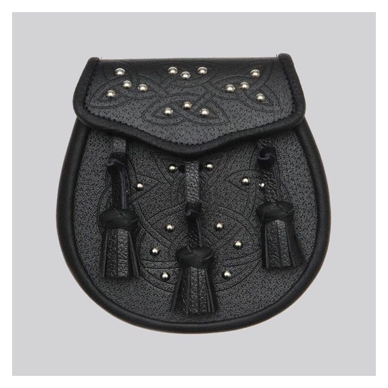 Black Celtic Embossed Studded Leather Sporran