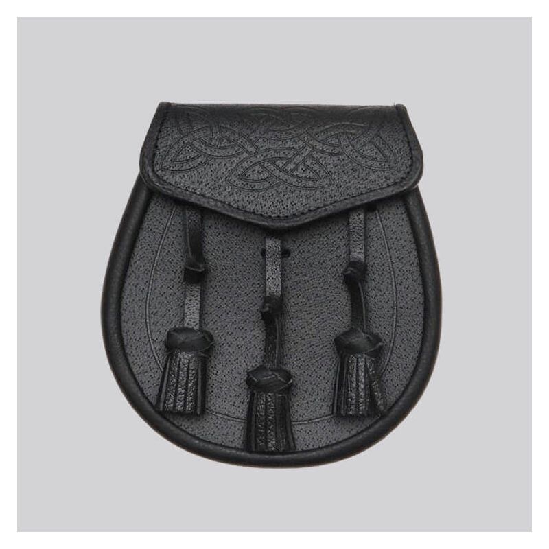 Black Leather Celtic Interweave Knotted Tassel Sporran