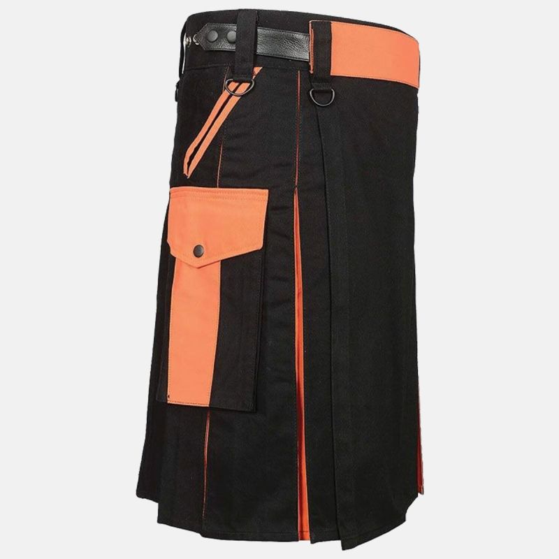 Black Orange Utility Kilt For Men