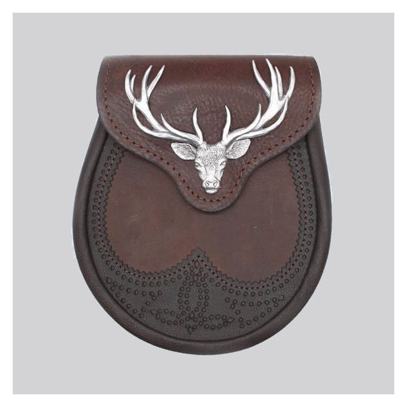 Brown Stag Head Leather Sporran