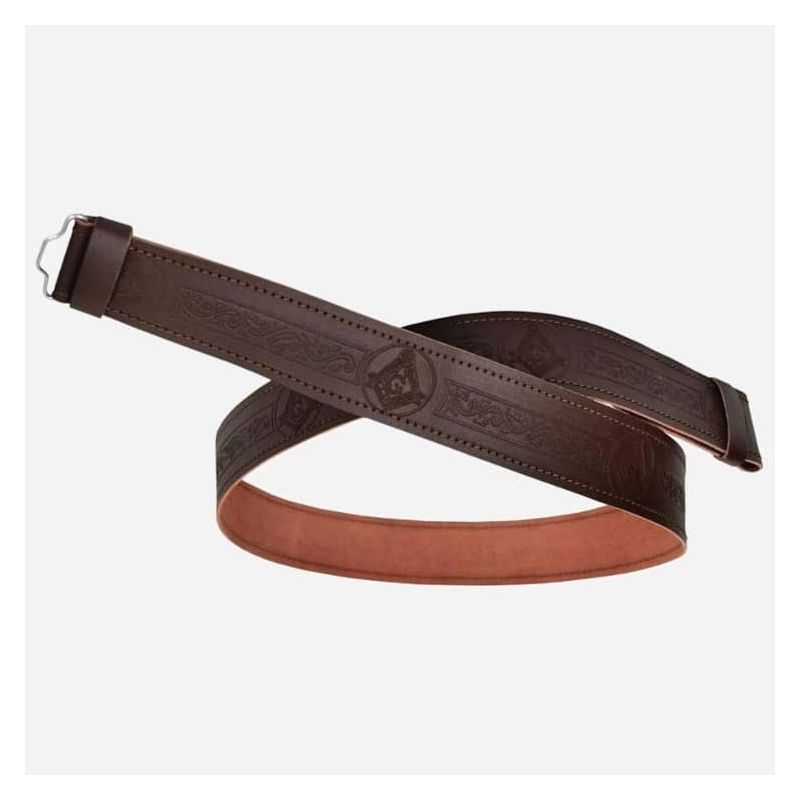 Embossed Genuine Leather Brown Kilt Belt Buckle