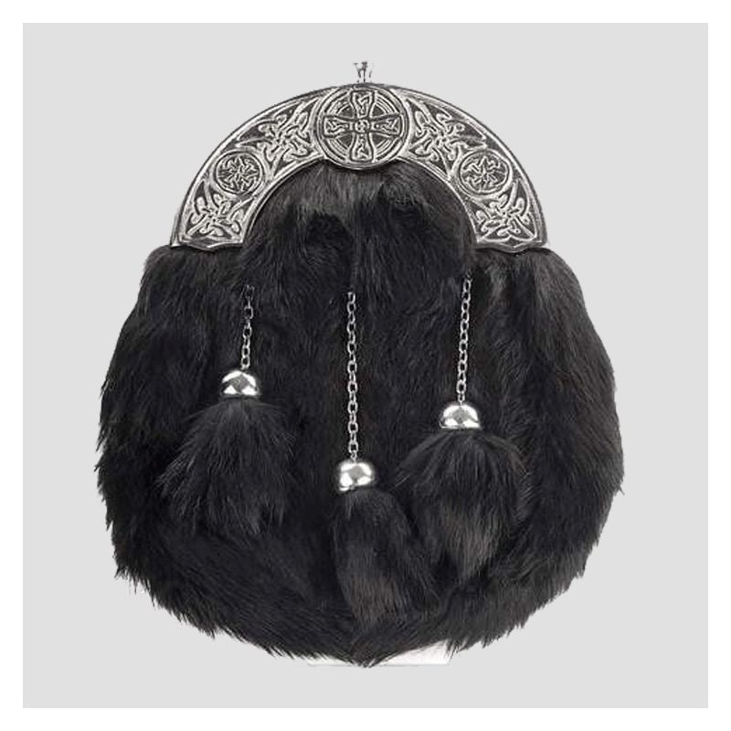 Celtic Chrome Black Rabbit Fur Sporran