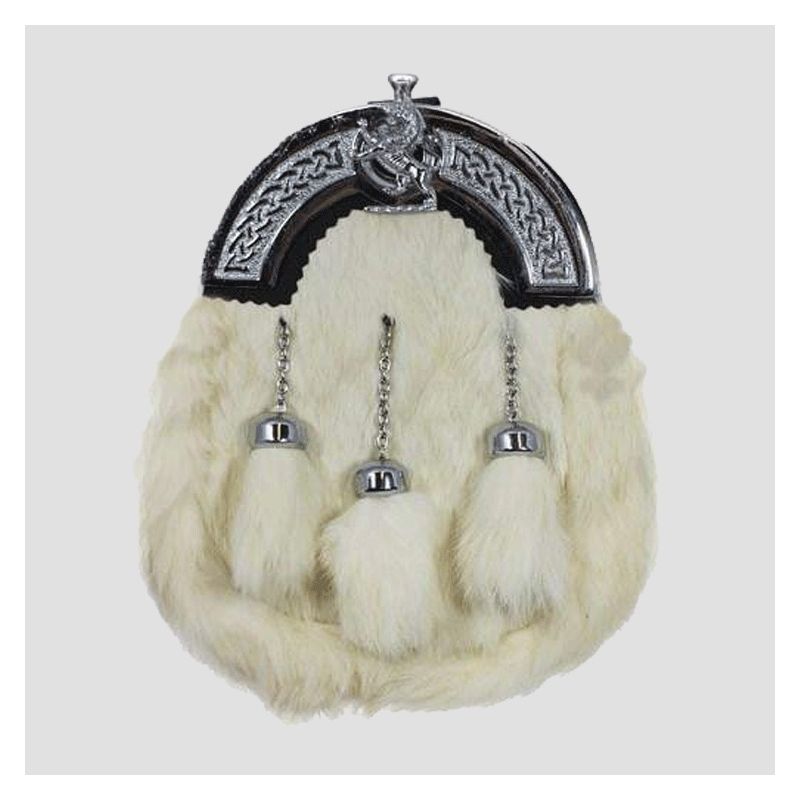 White Rabbit Fur Chrome Lion Emblem Sporran