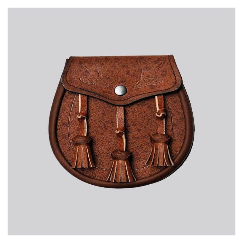 Khaki Leather Twin Swirl Celtic Embossed Sporran