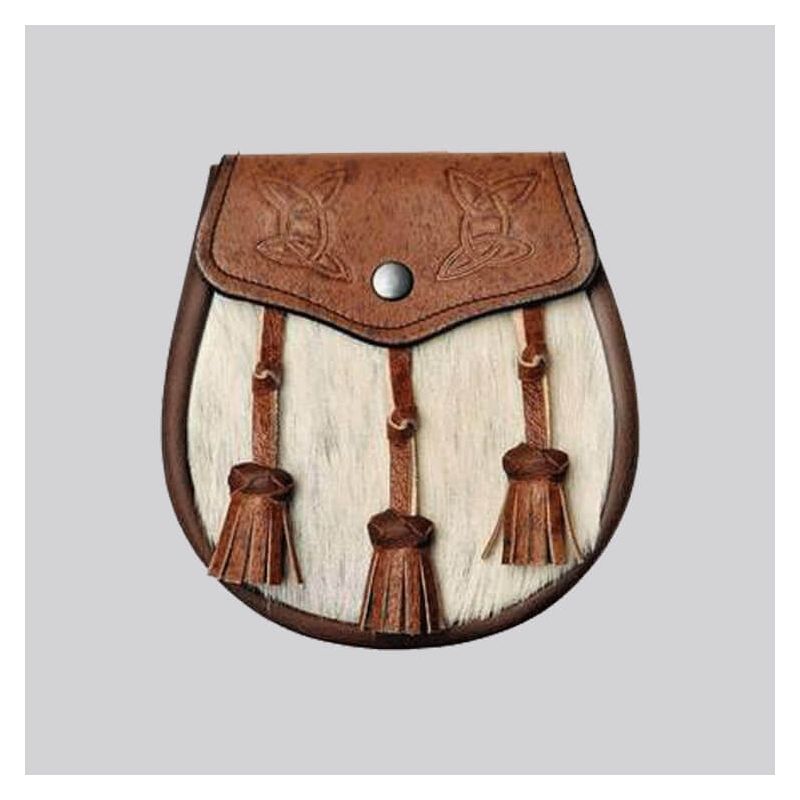 Natural Calfskin Khaki Celtic Embossed Sporran