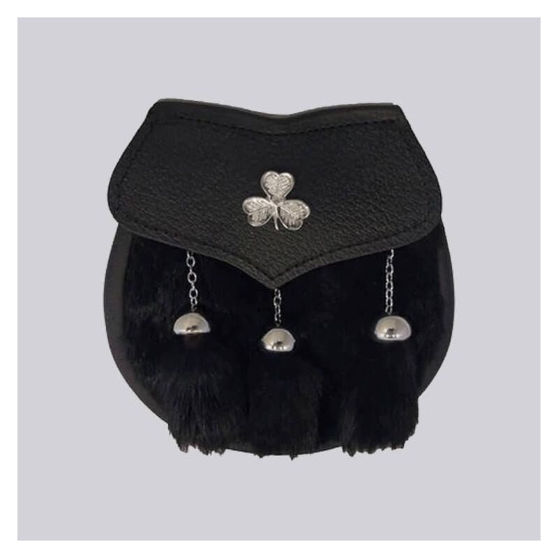 Black Rabbit Fur Shamrock Emblem Sporran
