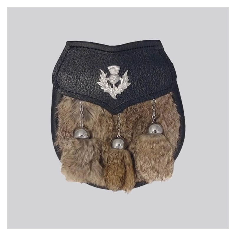 Grey Rabbit Fur Thistle Emblem Sporran