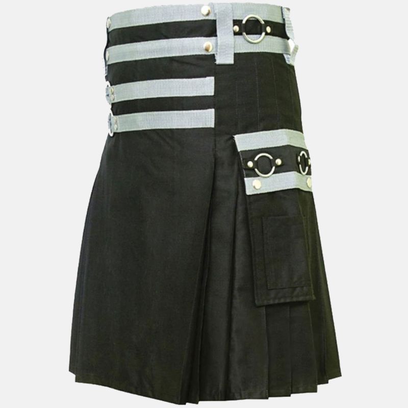 Stylish Black Indie Cargo Utility Kilt