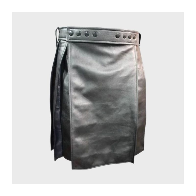 Black Red Pleated Leather Kilt