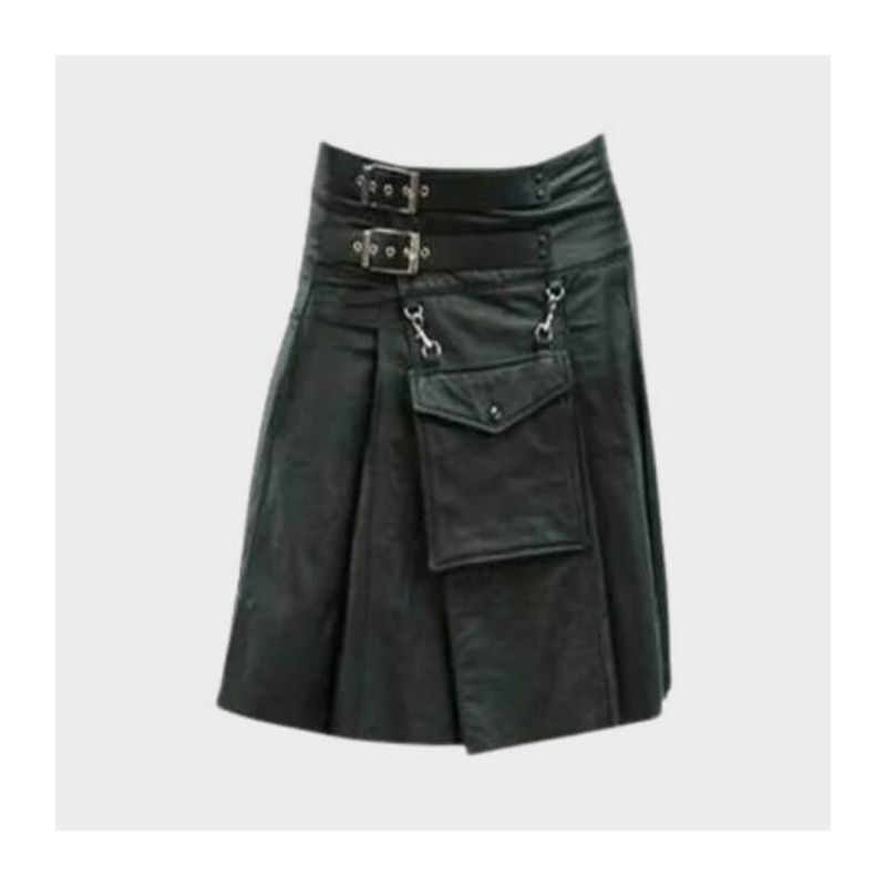 Utility Black Leather Kilt
