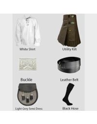 Brown Utility Kilt White Shirt With Accessories Deal