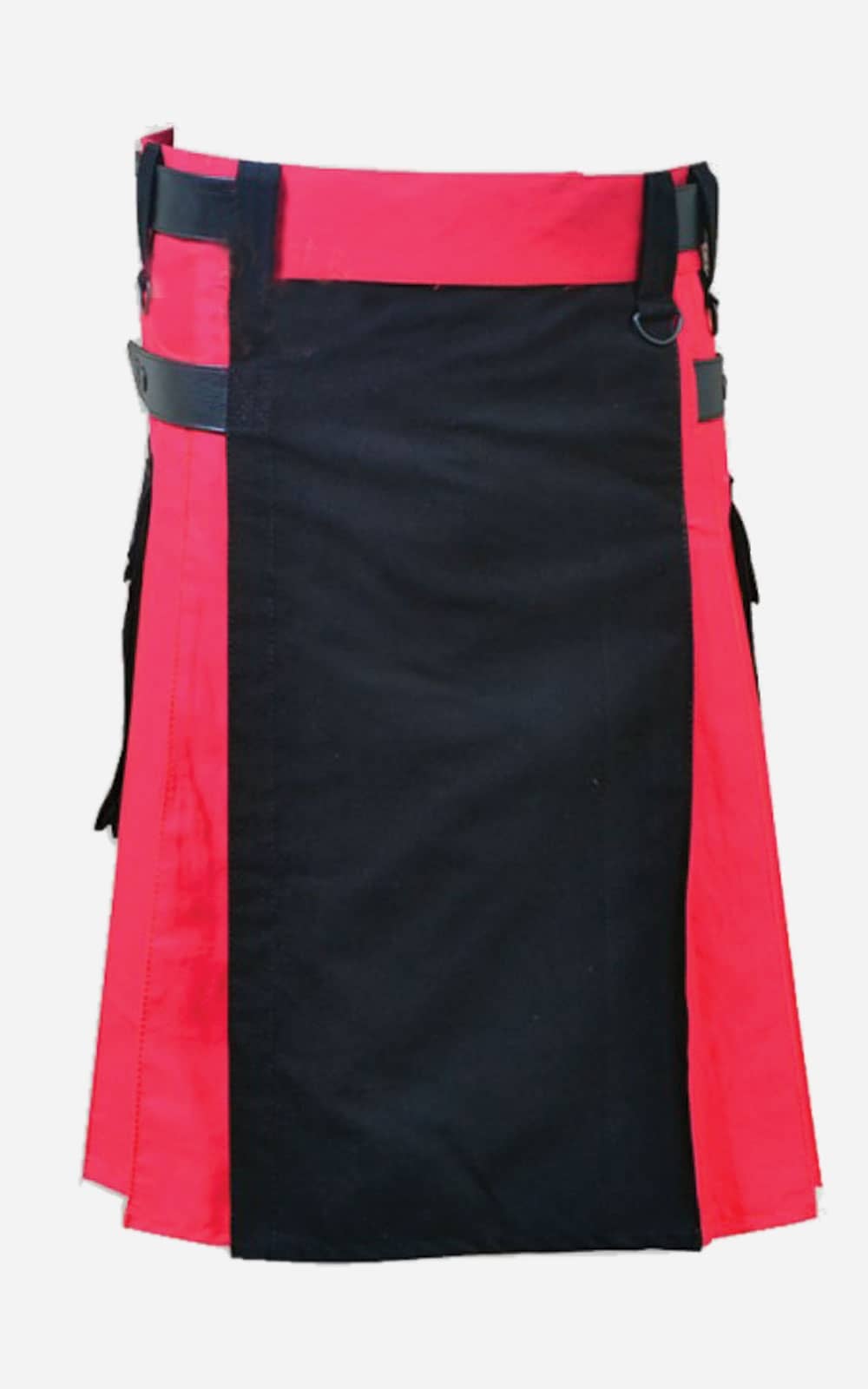 Black Red Double Tone Kilt With Leather Straps