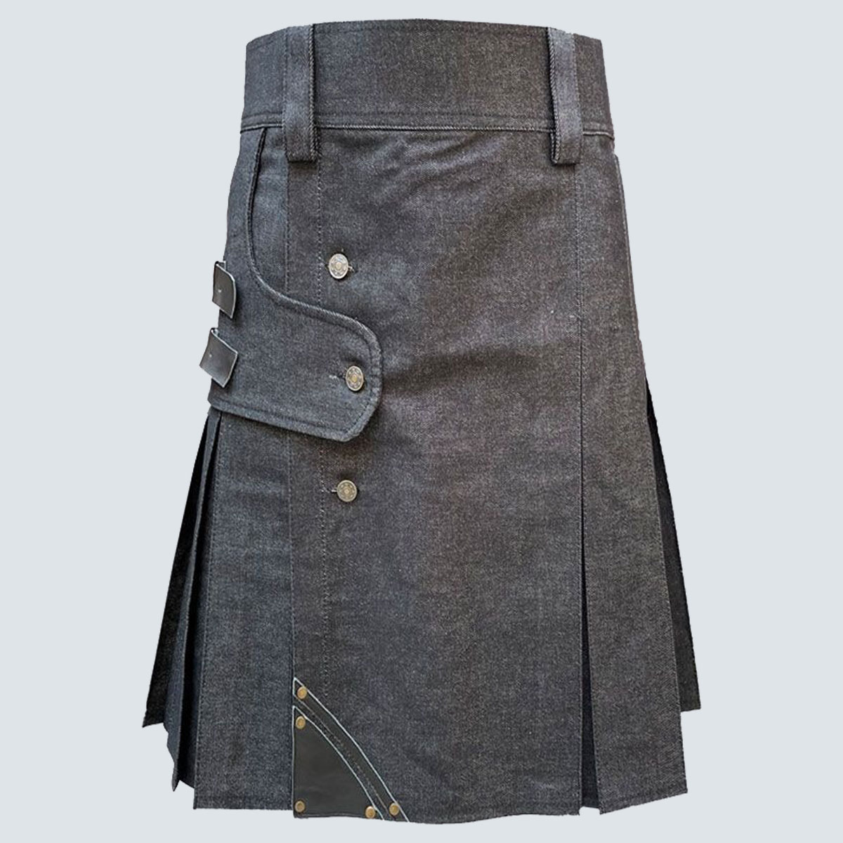 Black New Fashion Denim Utility Kilt