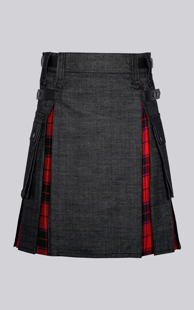 Black Denim Wallace Scottish Hybrid Kilt