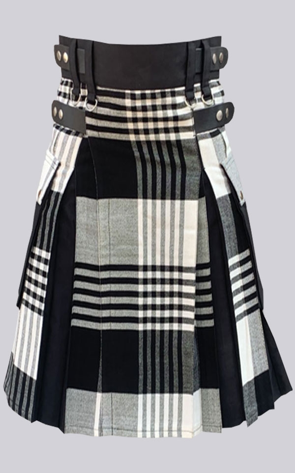 Black White Tartan Utility Kilt