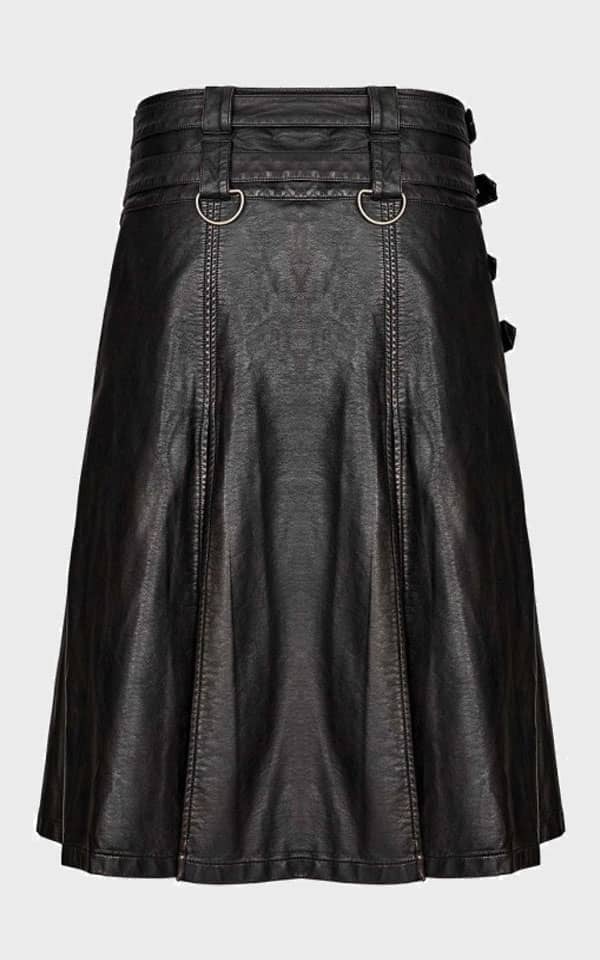 Gothic Cowhide Black Leather Kilt