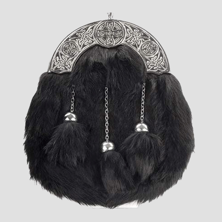 Celtic Chrome Black Rabbit Fur Sporran