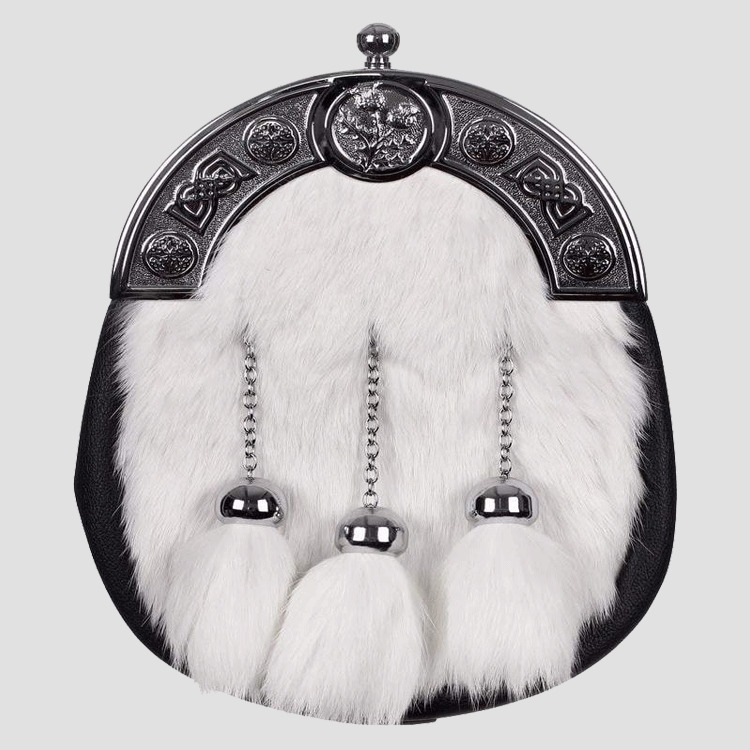 Thistle Boss White Rabbit Fur Sporran