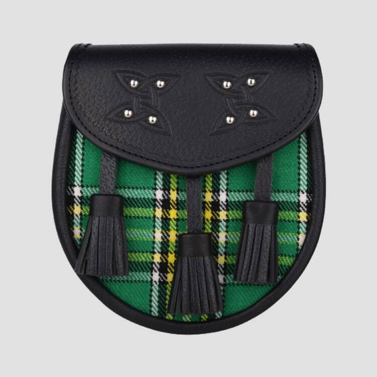 Irish National Tartan Leather Sporran