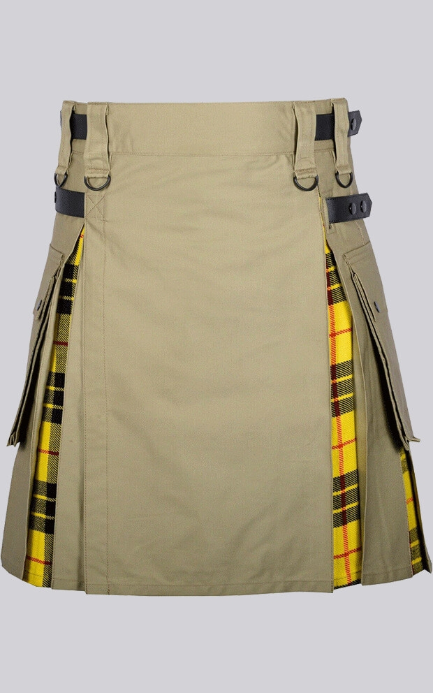 Khaki Cotton Mecleod Of Lewis Tartan Hybrid Kilt