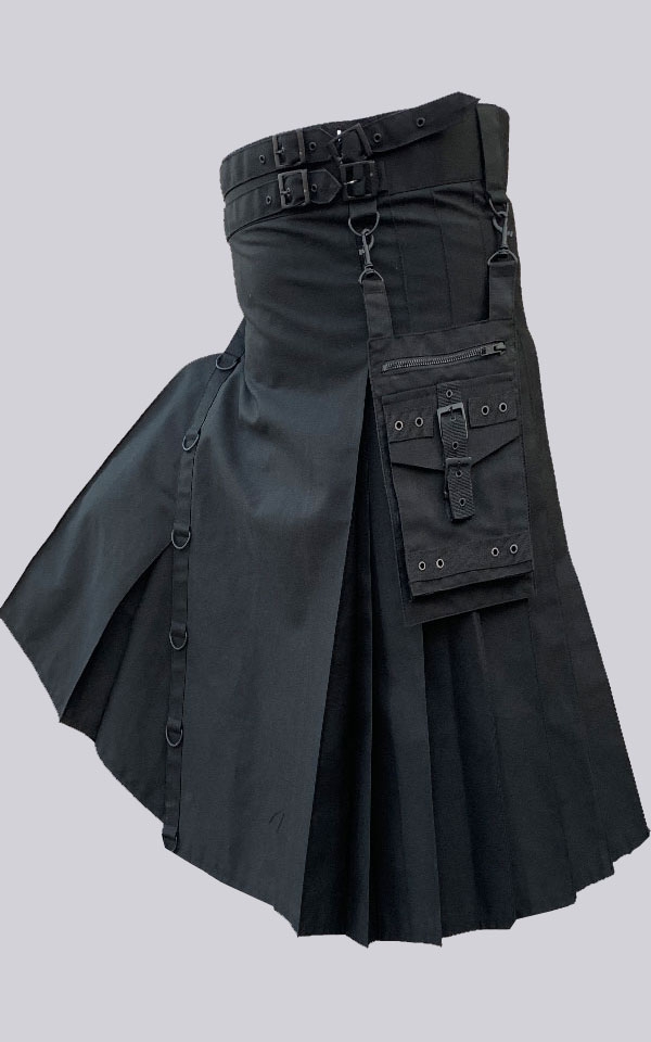 Black Utility Kilt for Men