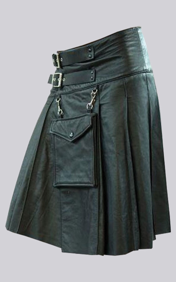 Utility Black Leather Kilt