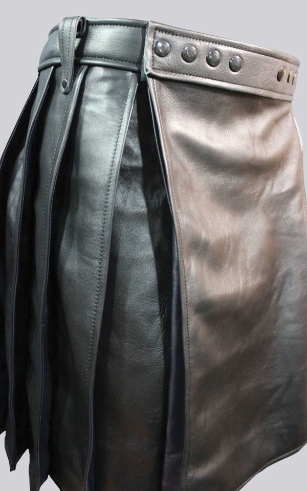 Black Red Pleated Leather Kilt