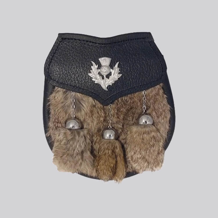 Grey Rabbit Fur Thistle Emblem Sporran