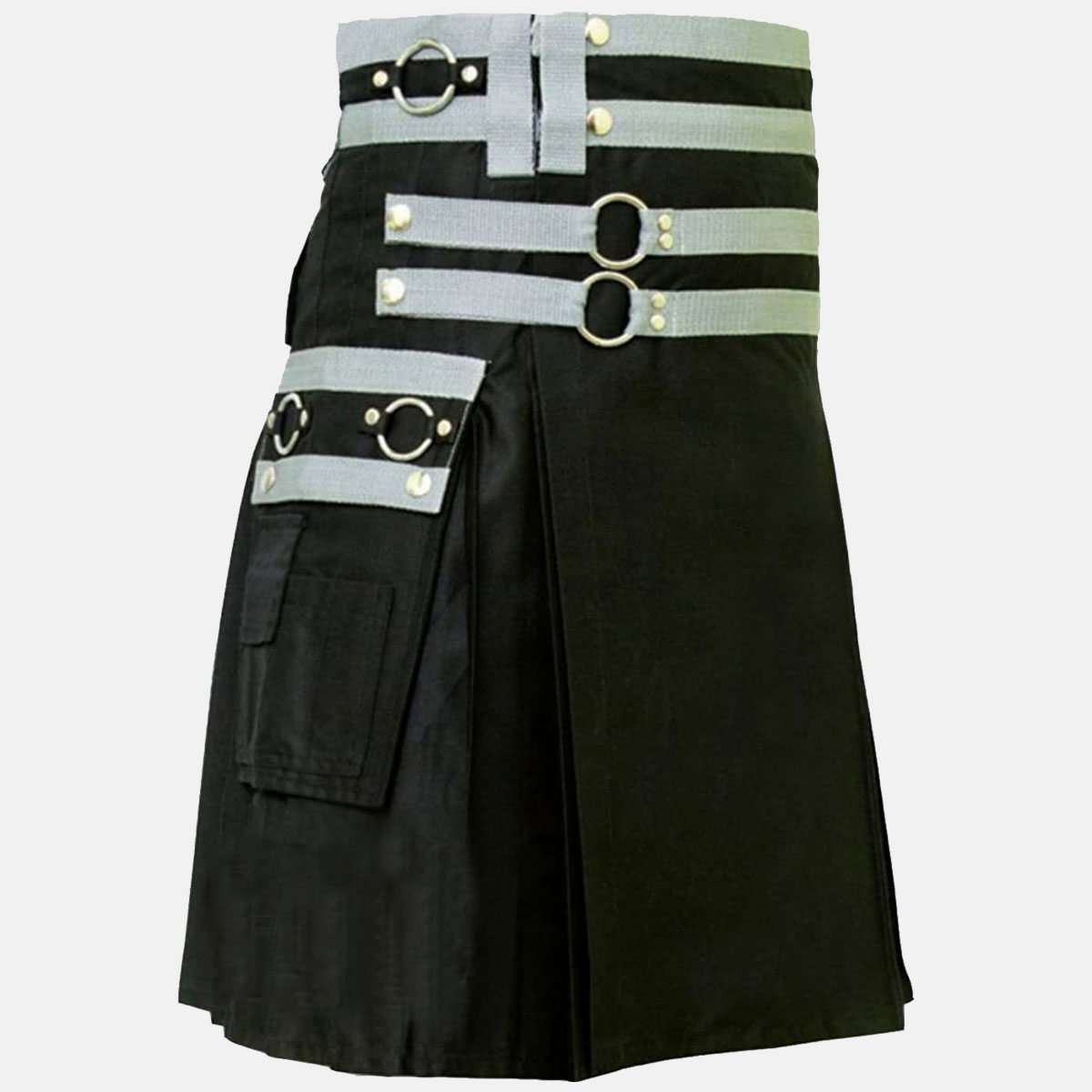 Stylish Black Indie Cargo Utility Kilt